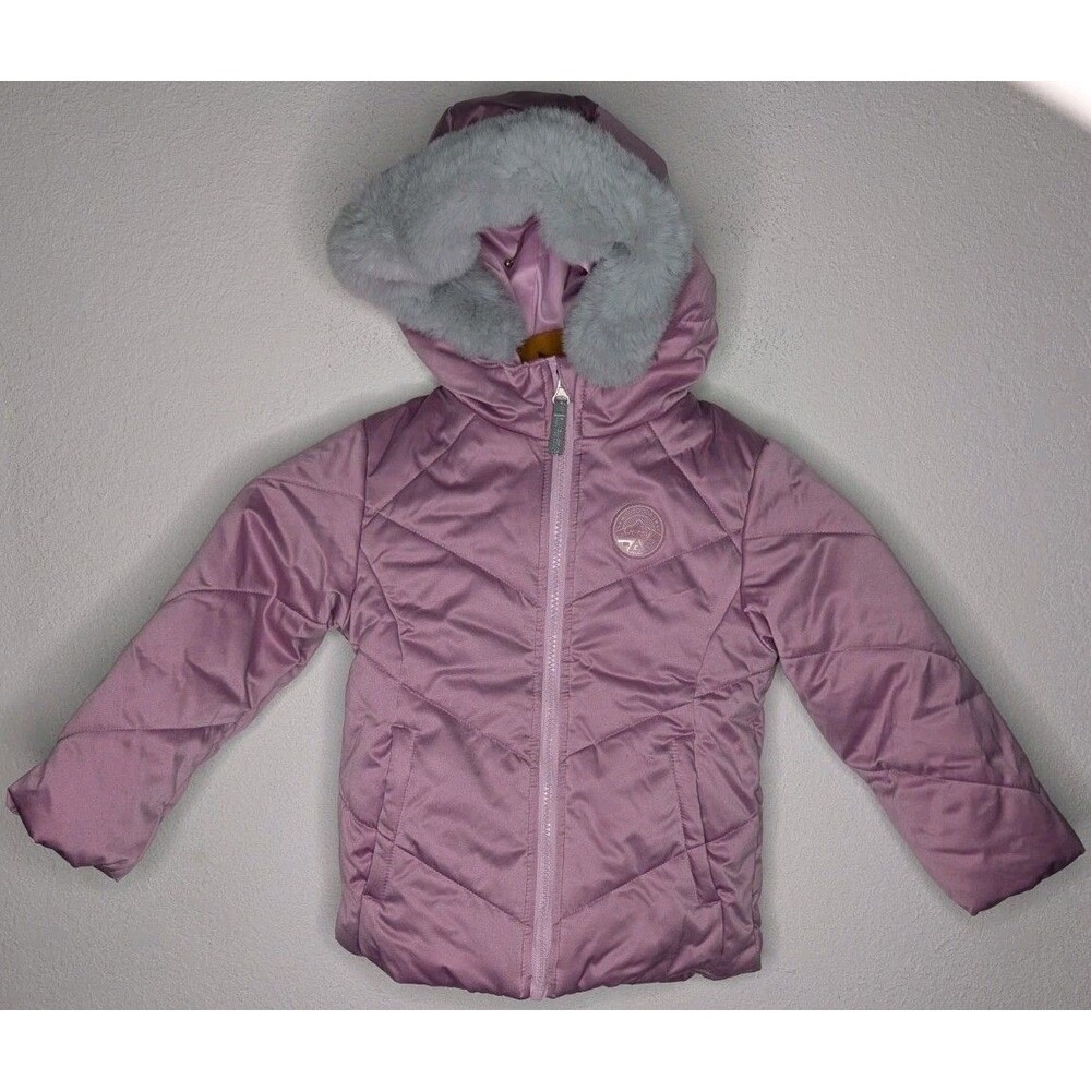 Gerry Jacket Girls 4 Pink Puffer Winter Coat Full Zip Faux Fur Hooded (000)